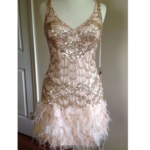 Sue Wong 1920’s Sequin and Feathers  Flapper Dress - Picture 4 of 12